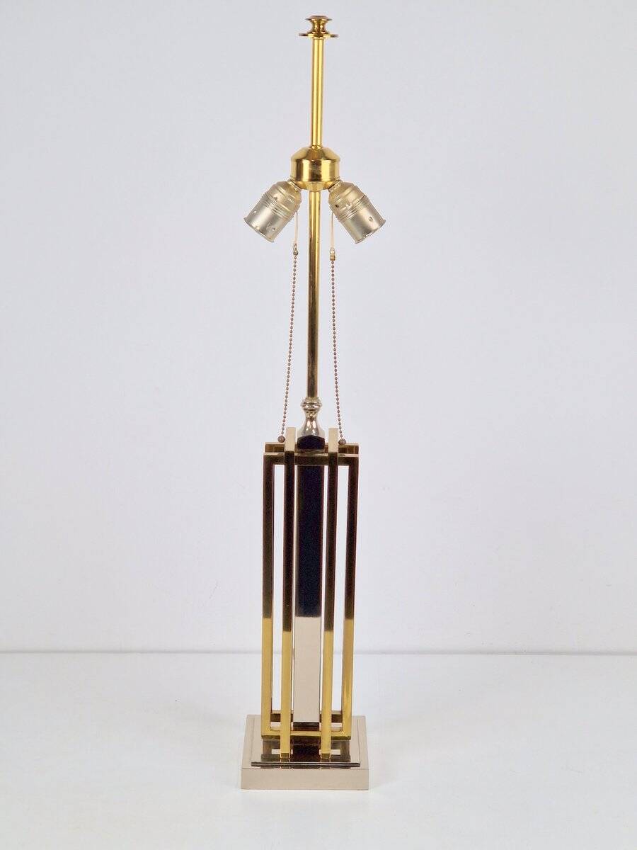 Geometric Brass and Chrome Table Lamp by Willy Daro, France, 1970