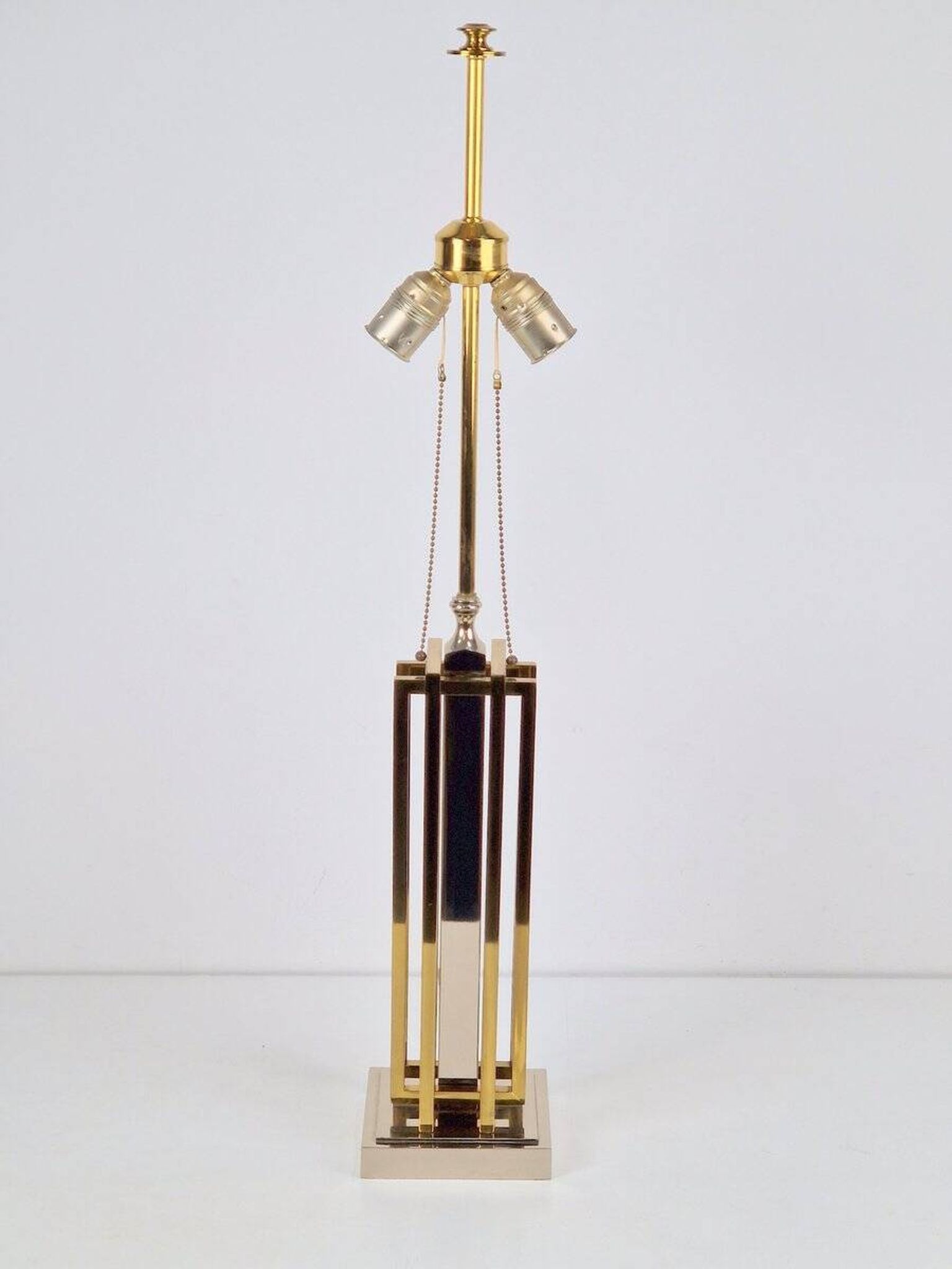Geometric Brass and Chrome Table Lamp by Willy Daro, France, 1970