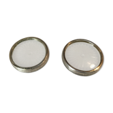 Paire de dessous de bouteille en métal argenté et verre