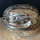 Walnut-shaped box in silver metal