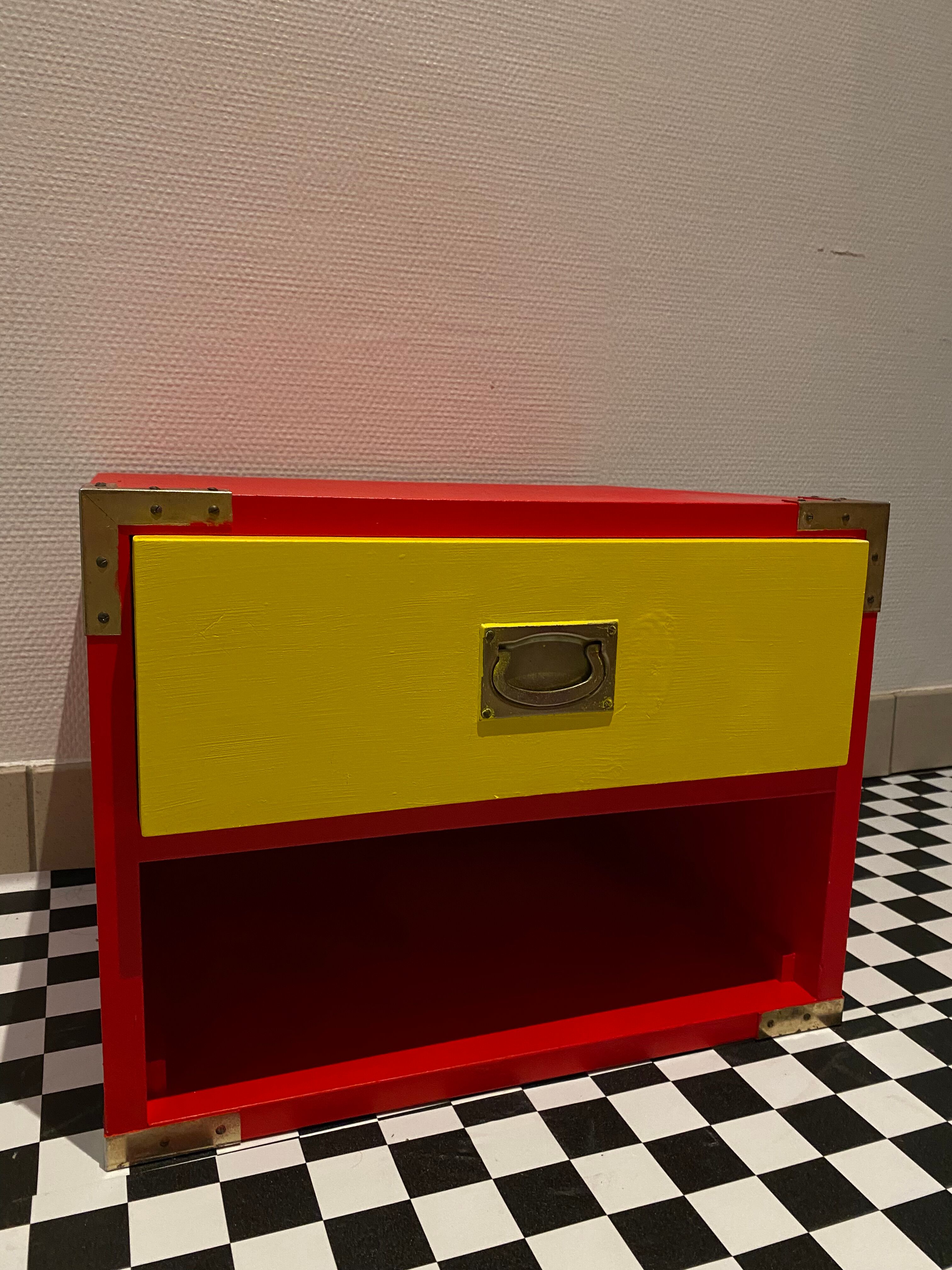 Bedside table / night design yellow red