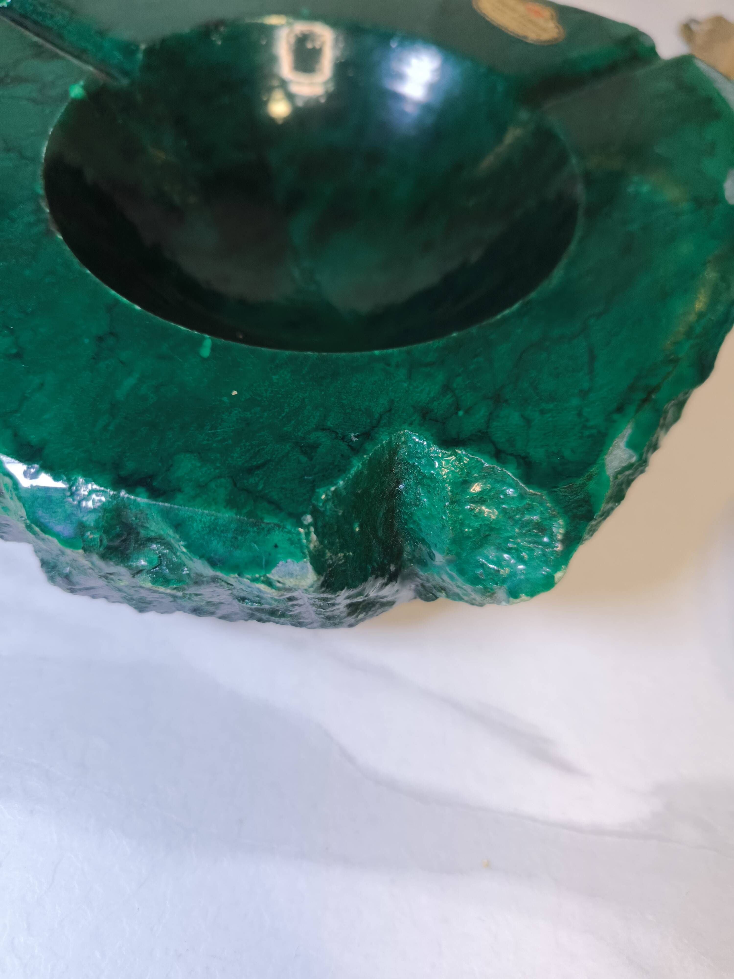 Vintage 70's Desk Set in Green Alabaster Malachite - 3 Pieces - Ita