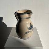 Off-white glossy ceramic decanter, hand-painted gray blue patterns H:20cm