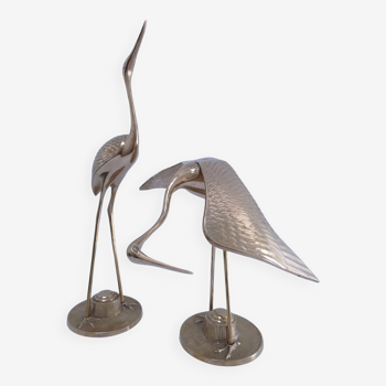 Deux oiseaux laiton massif XL H. 48 cm