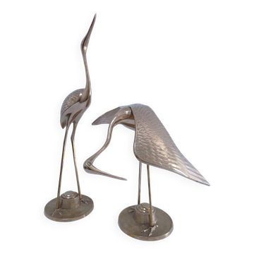 Deux oiseaux laiton massif XL H. 48 cm