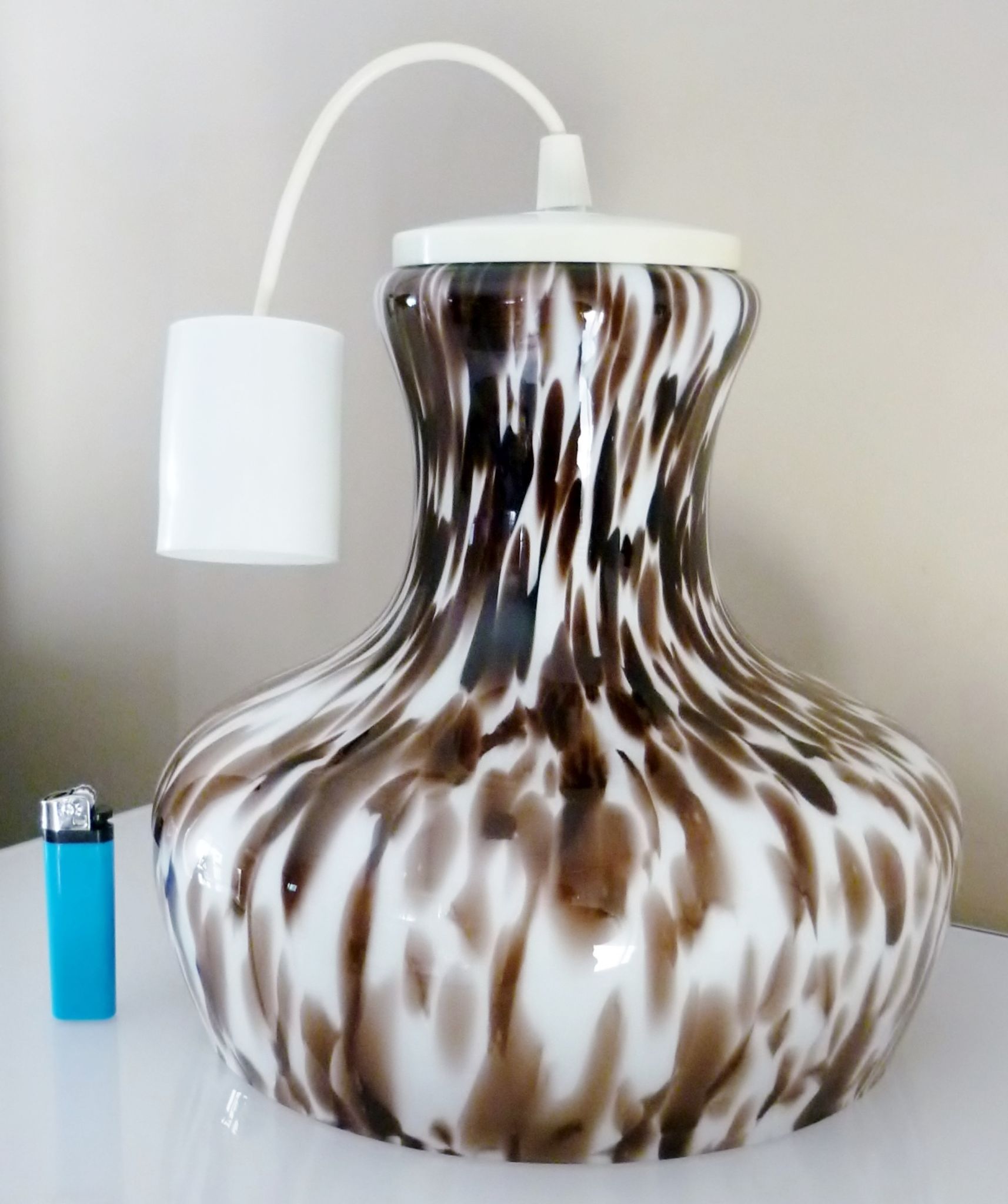 Pendant light in white opal glass with black speckles, 1960s/1970s
