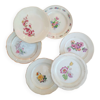 Old flat plates mismatched in earthenware