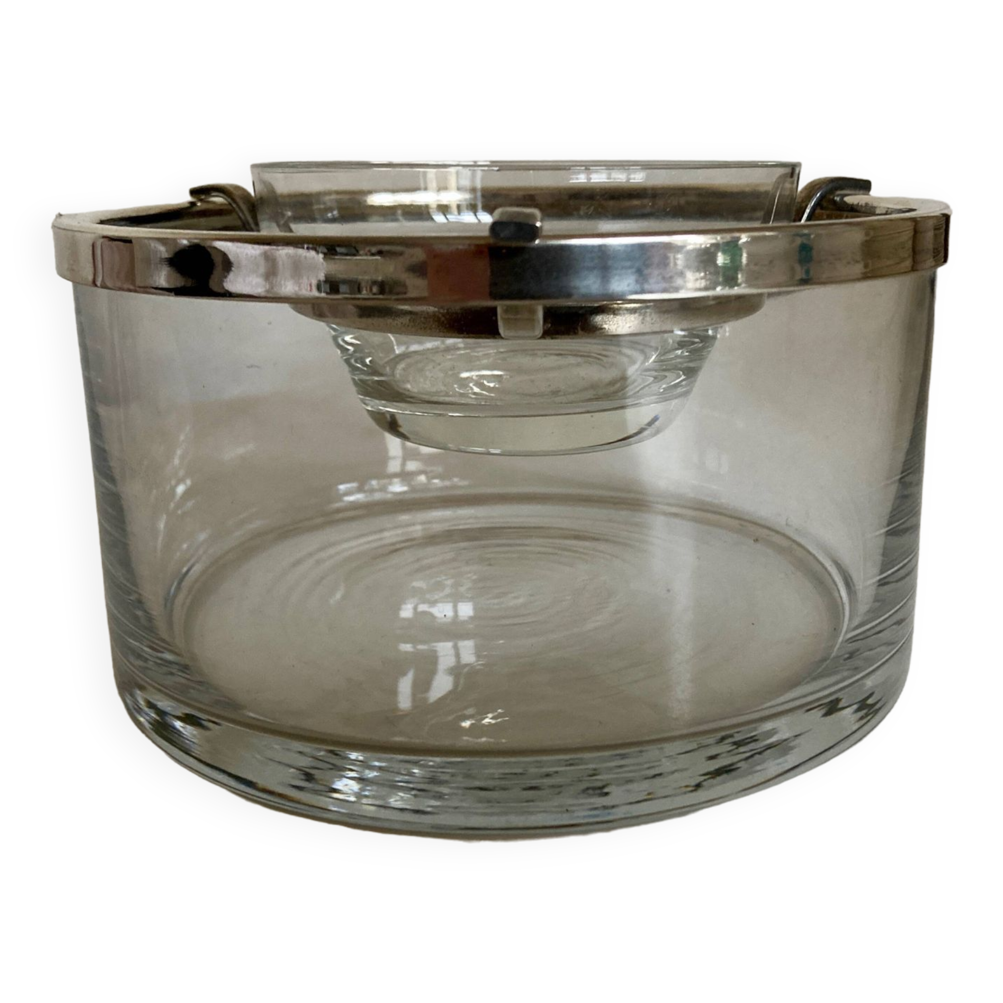 Caviar server on ice glass silver metal 1960