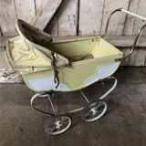 Stroller doll metal wheels hooded child's toy 50s vintage