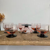 6 pink bowls with black stems