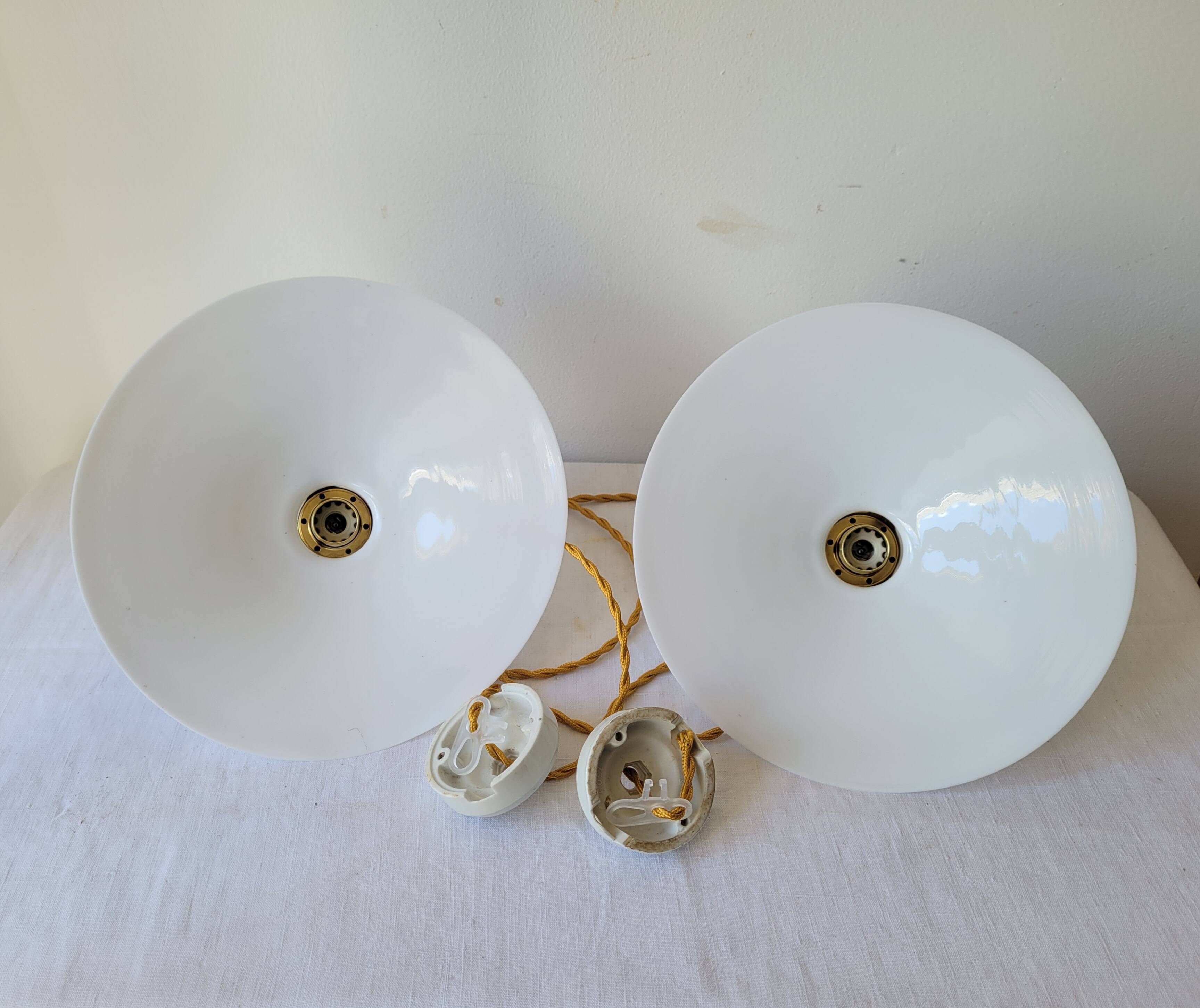 Duo of white opaline pendant lights