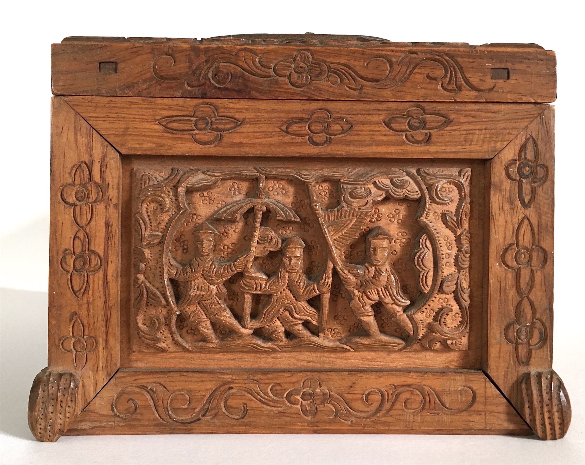 Carved wooden box Indochina late 19th early 20th popular art