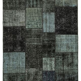 Hand-knotted turkish vintage 170 cm x 238 cm black patchwork carpet