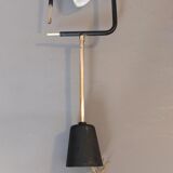 Maison Lunel pendant lamp in black metal, gilded brass and opaline 1960.