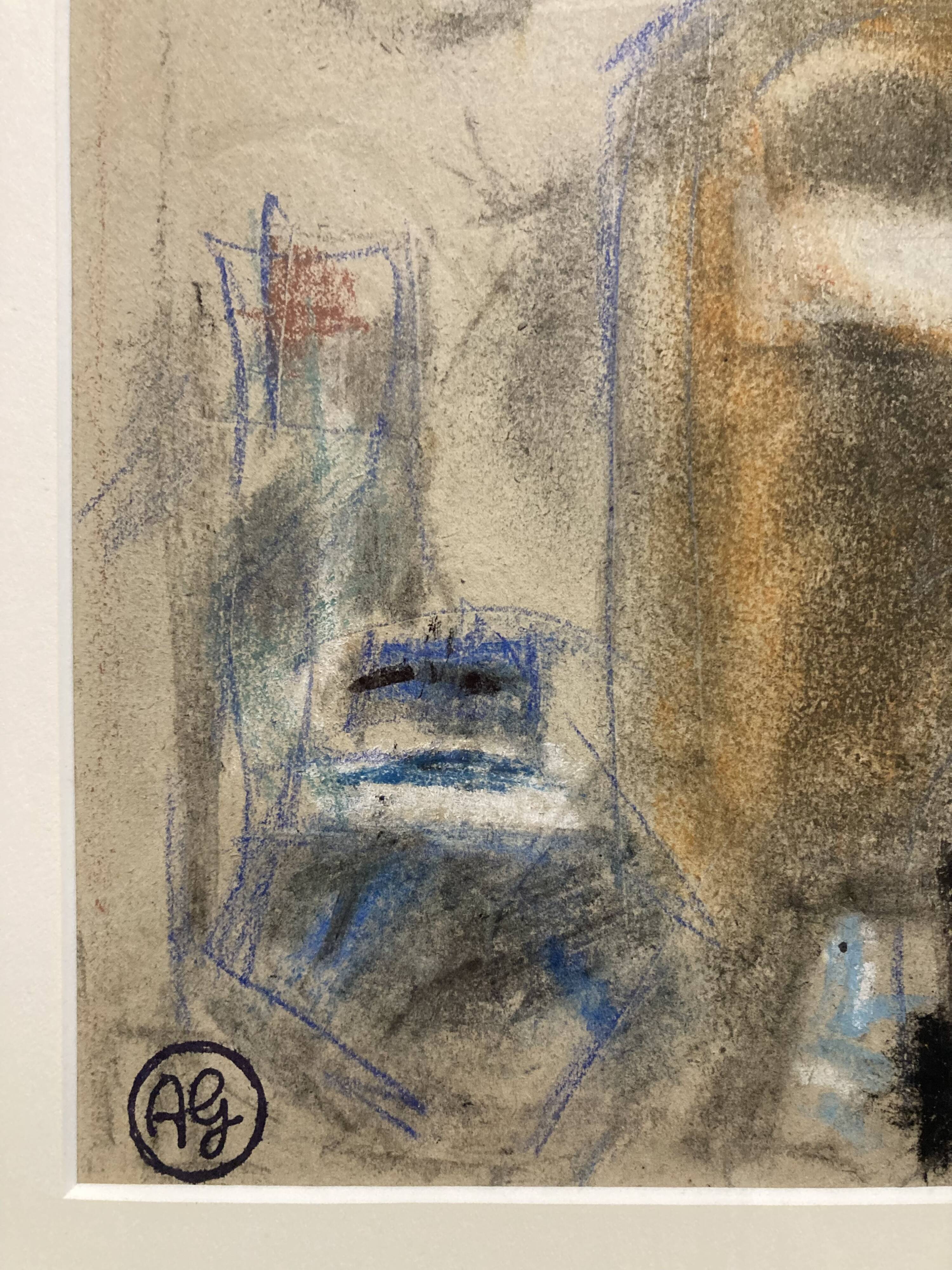 Alfred Gaspart (1900-1993), "Les Bouteilles" Cubist still life, pencil and oil pastel drawing