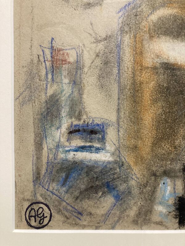 Alfred Gaspart (1900-1993), ''Les Bouteilles'' Nature morte cubiste, dessin au crayon et pastel gras