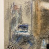 Alfred Gaspart (1900-1993), "Les Bouteilles" Cubist still life, pencil and oil pastel drawing