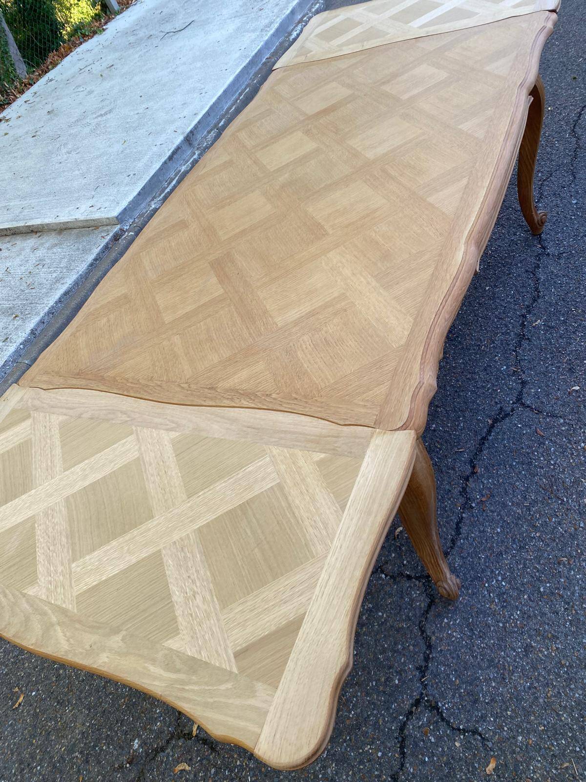 Large Louis XV dining table stripped in solid oak 1960 260cm