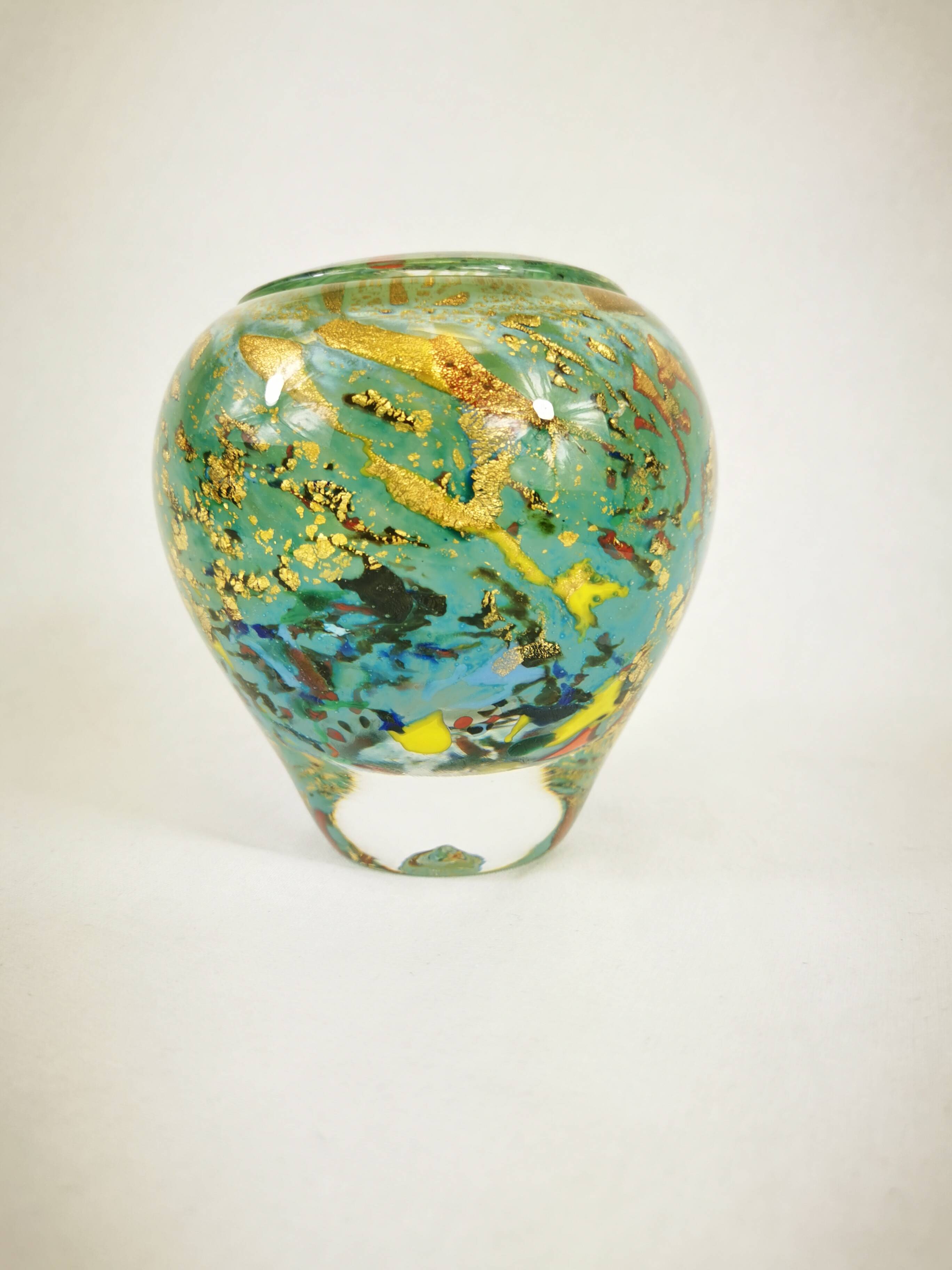 Blown Glass Vase with Gold Inclusion Jc Novaro (Biot)