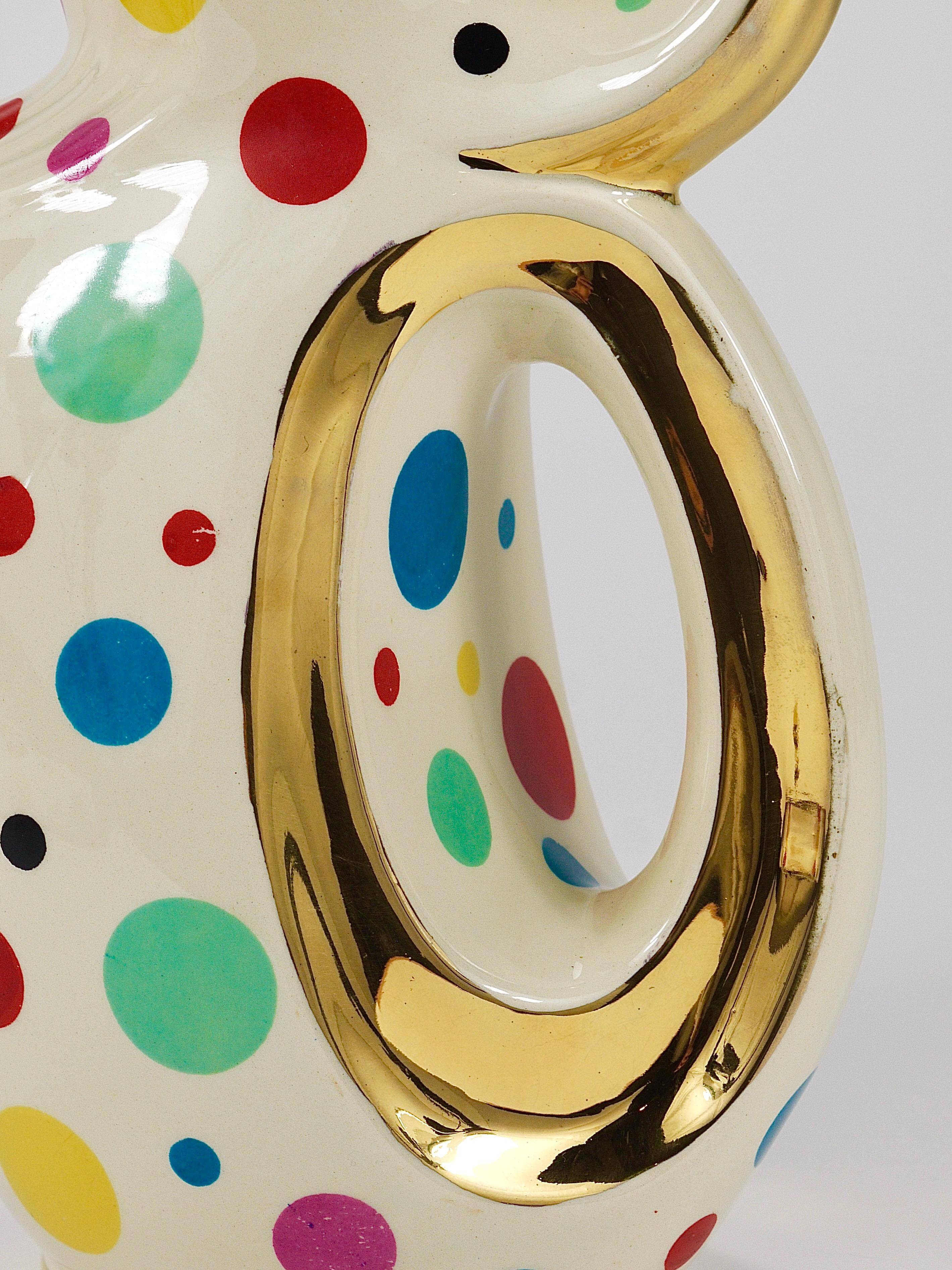 Boch Frères Pichet / Mid-Century Jug in Gold and Polka Dots, Belgium, 1950s