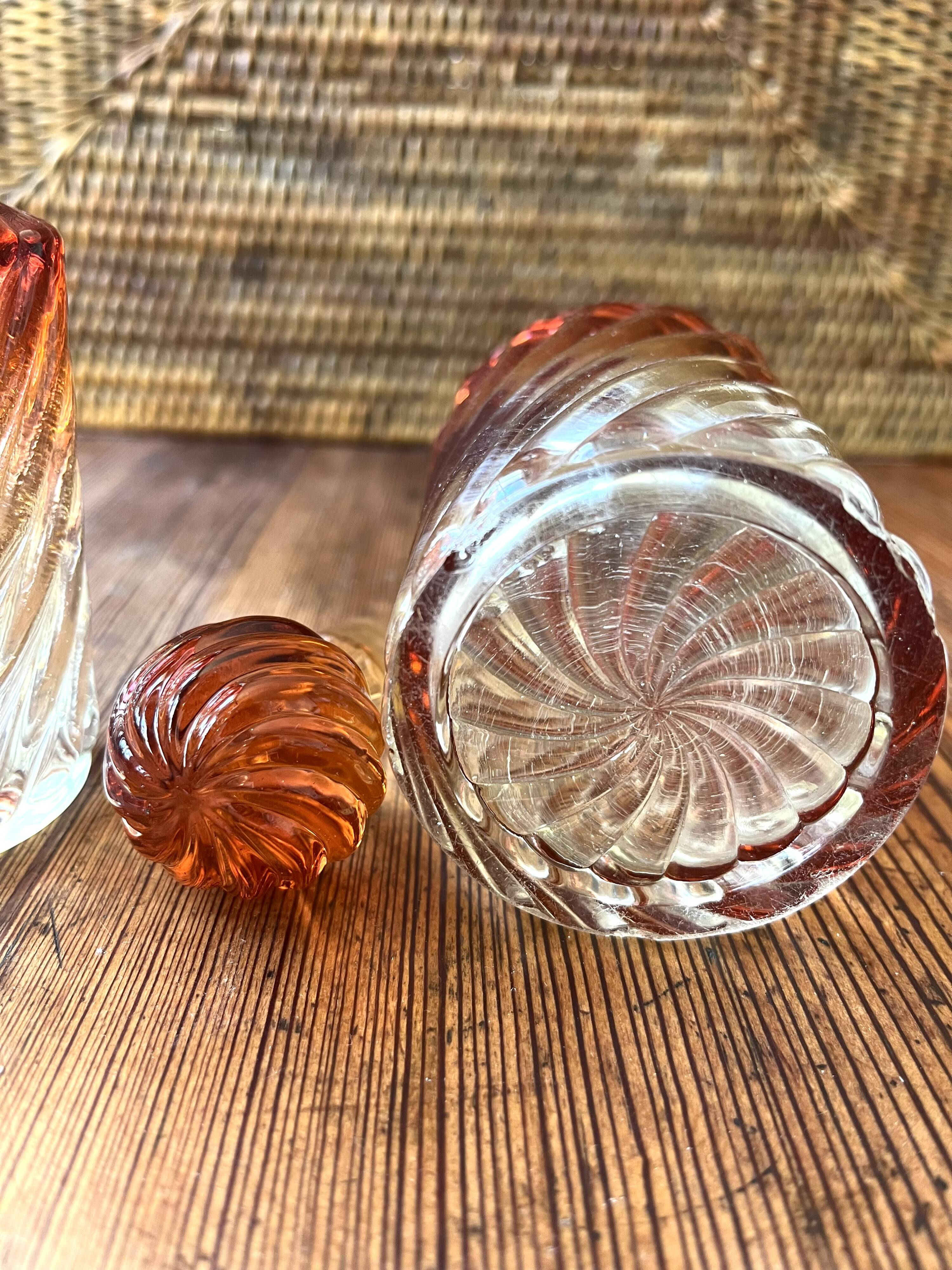 Baccarat crystal bottle and glass, bamboo model, 19th century.