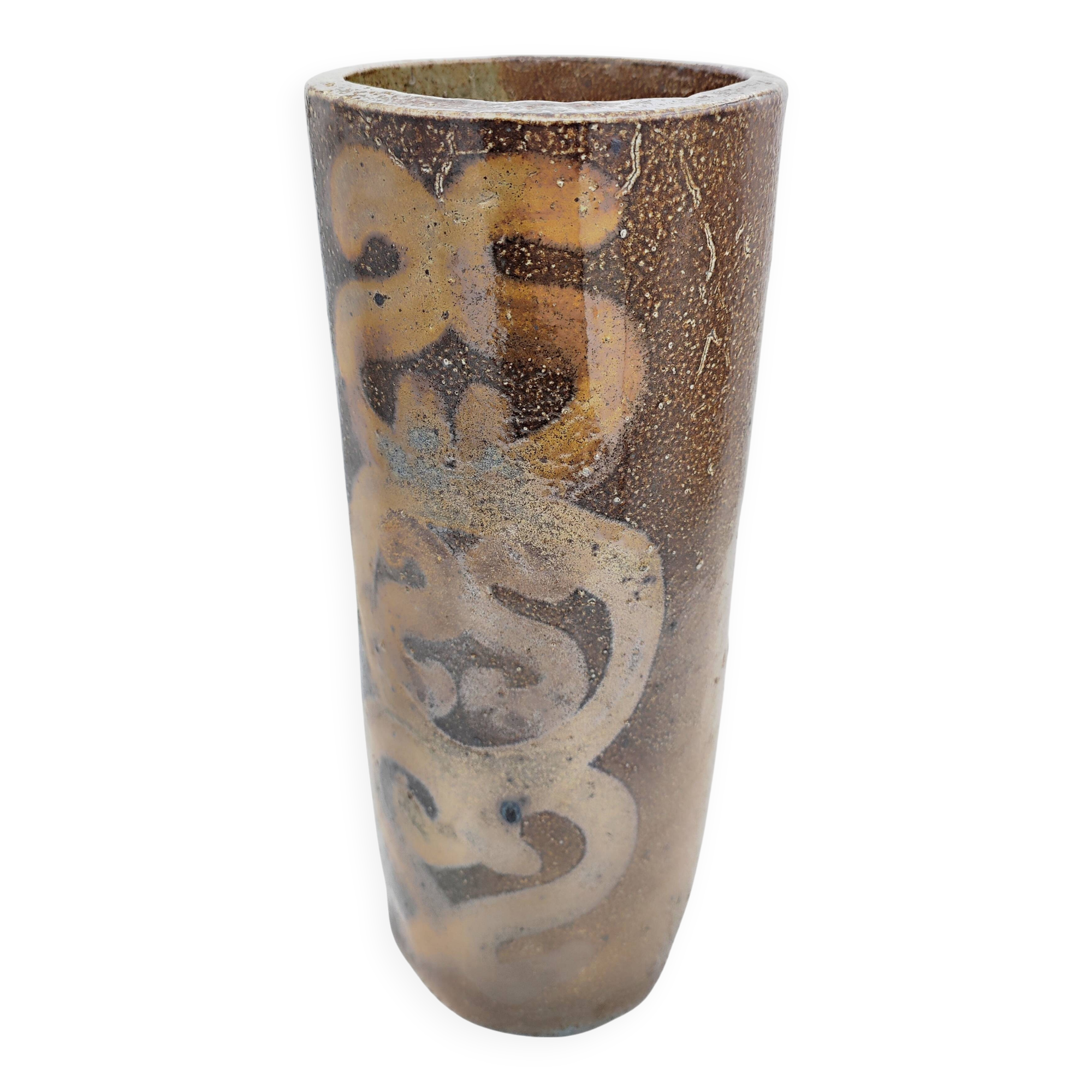 Vase tube en grès Jean Claude Monange