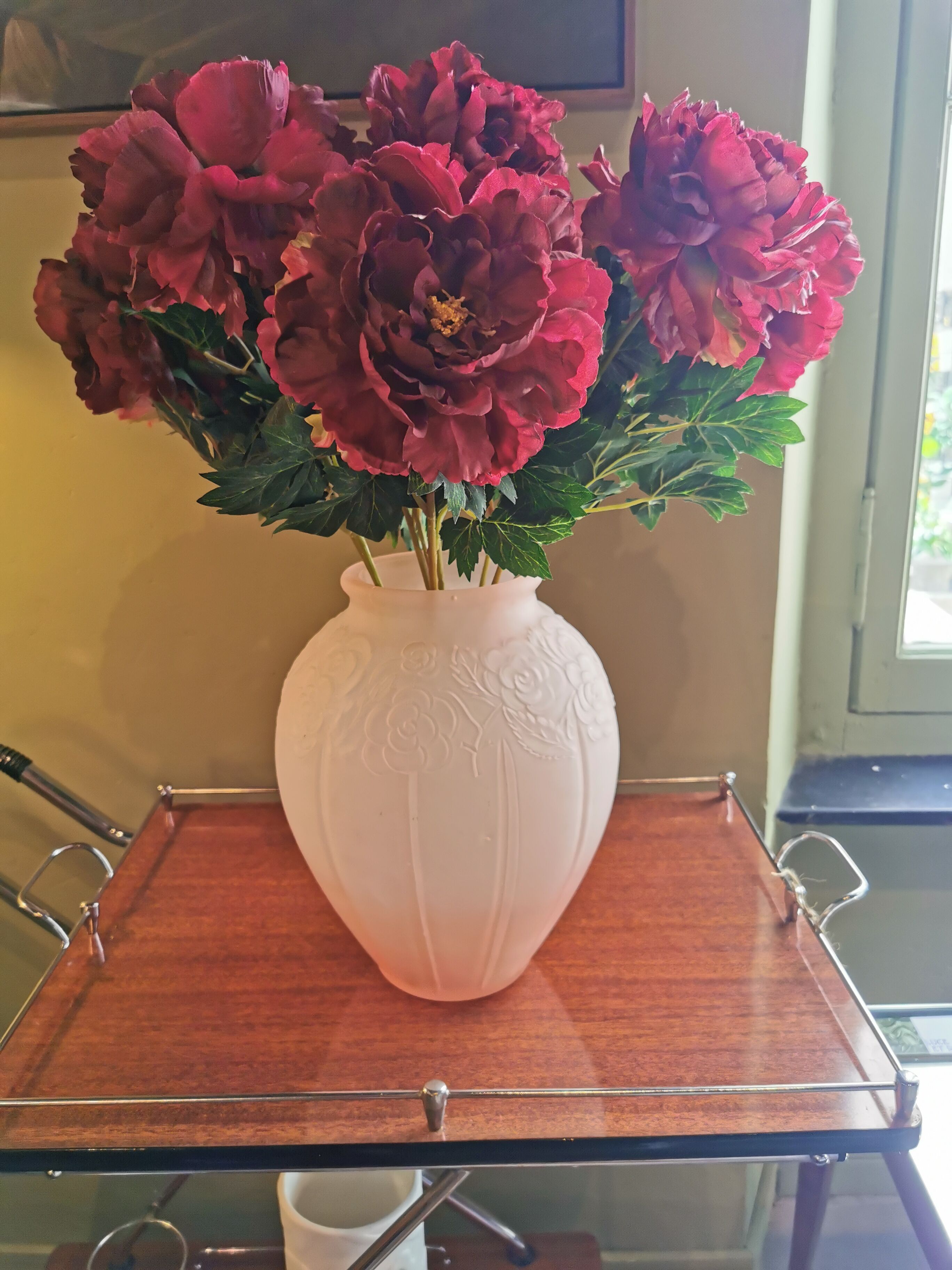 Vase art déco verre sablé rose