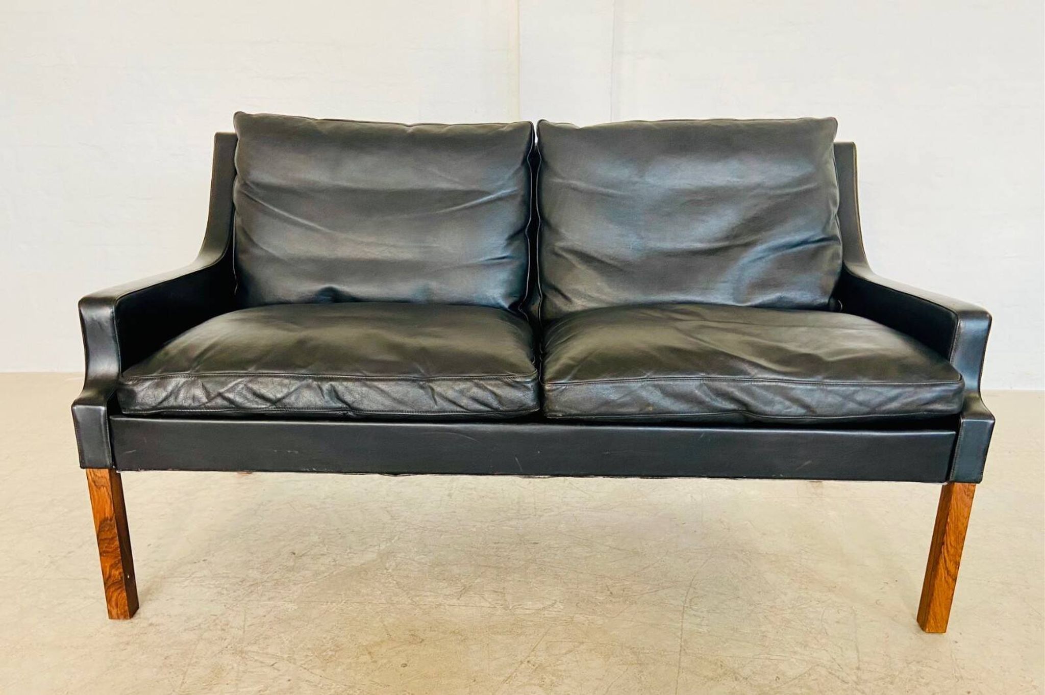 Vintage retro Danish mid-century G. Thams 2 person sofa in black leather