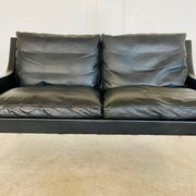 Vintage retro Danish mid-century G. Thams 2 person sofa in black leather