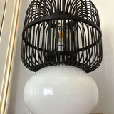 Opaline and rattan laying lamp