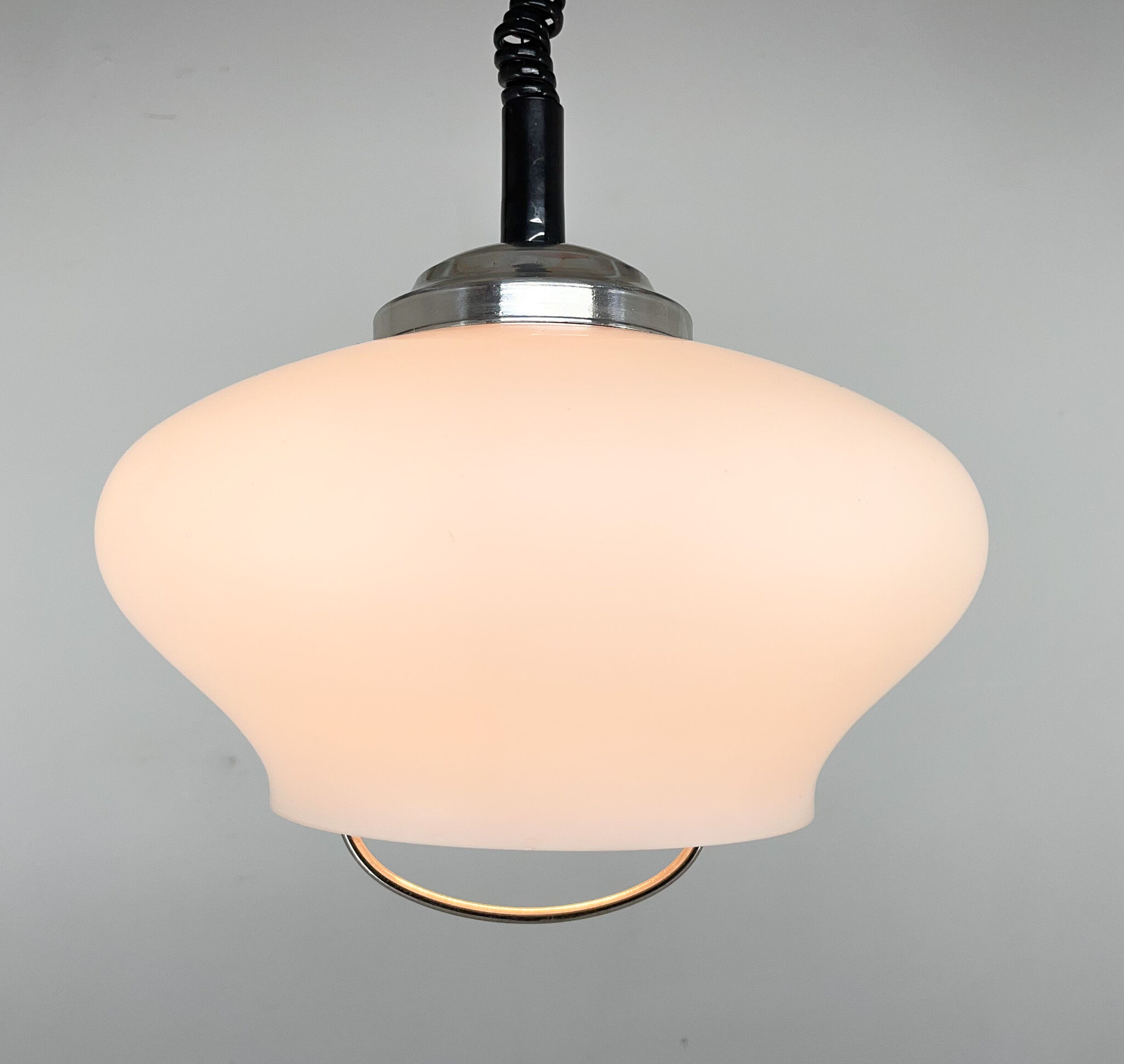 Mid-century adjustable milk glass suspension