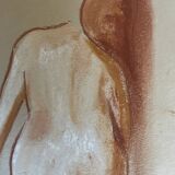 Tableau signé pastel portrait féminin « lumière à la sortie du bain »