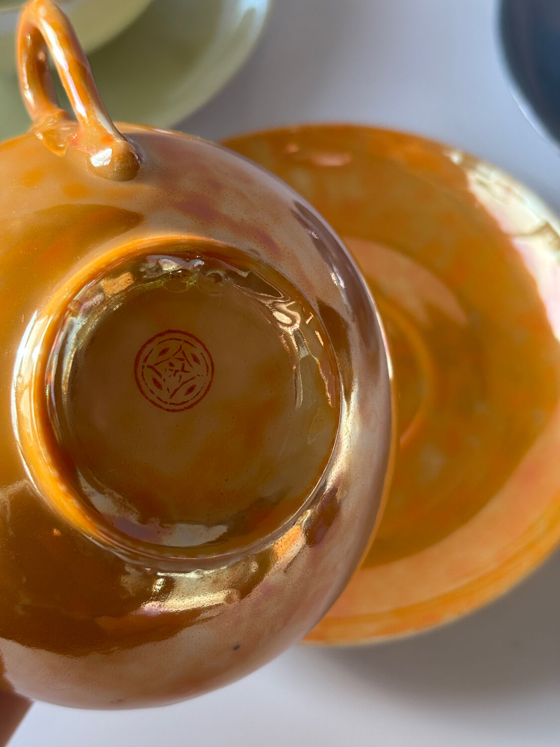 Iridescent fine porcelain teacups