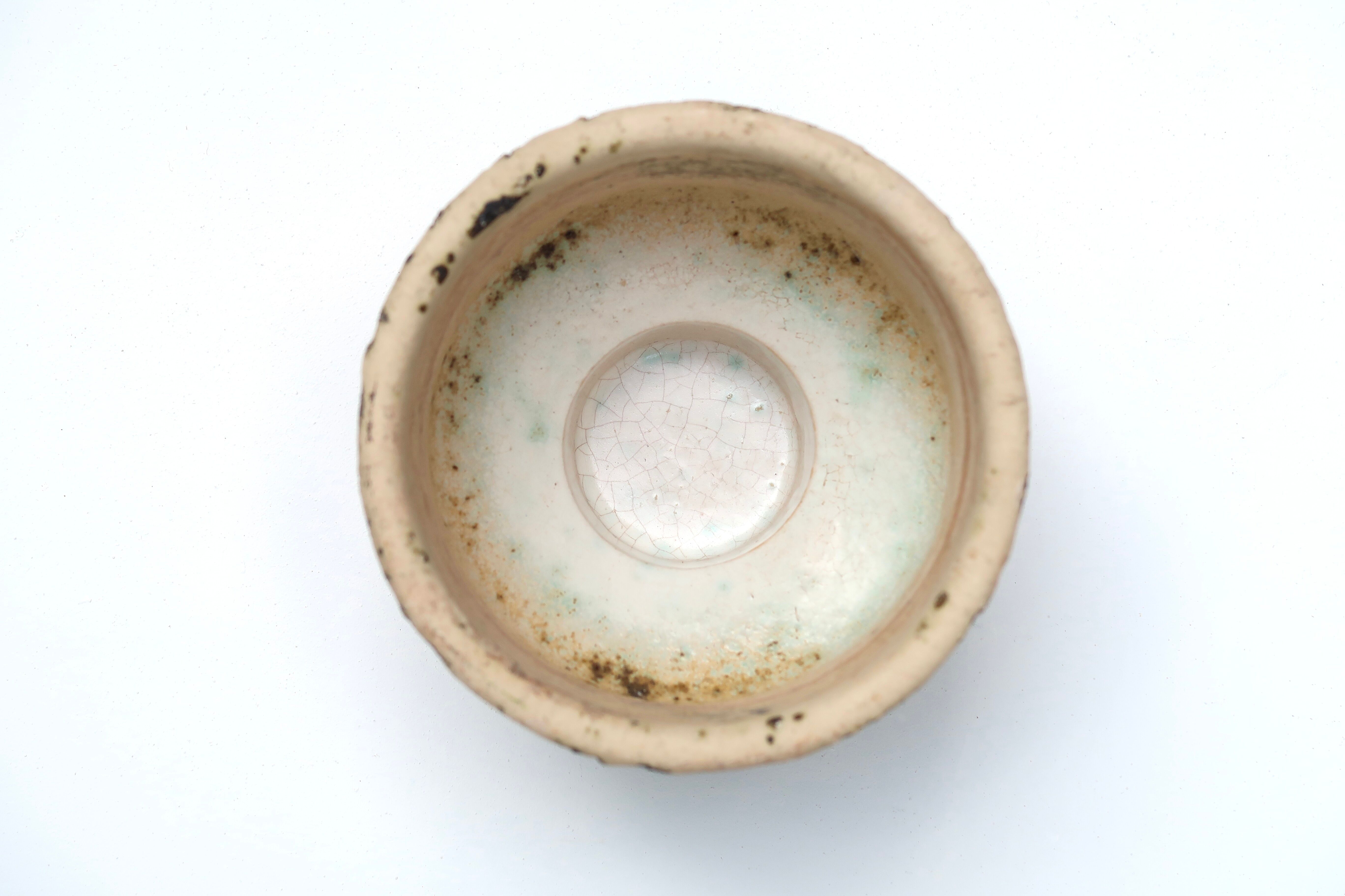 Green and beige ceramic pot, 50s