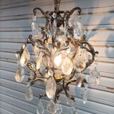 Rare old chandelier / lantern in patinated bronze, Louis XV style / working condition