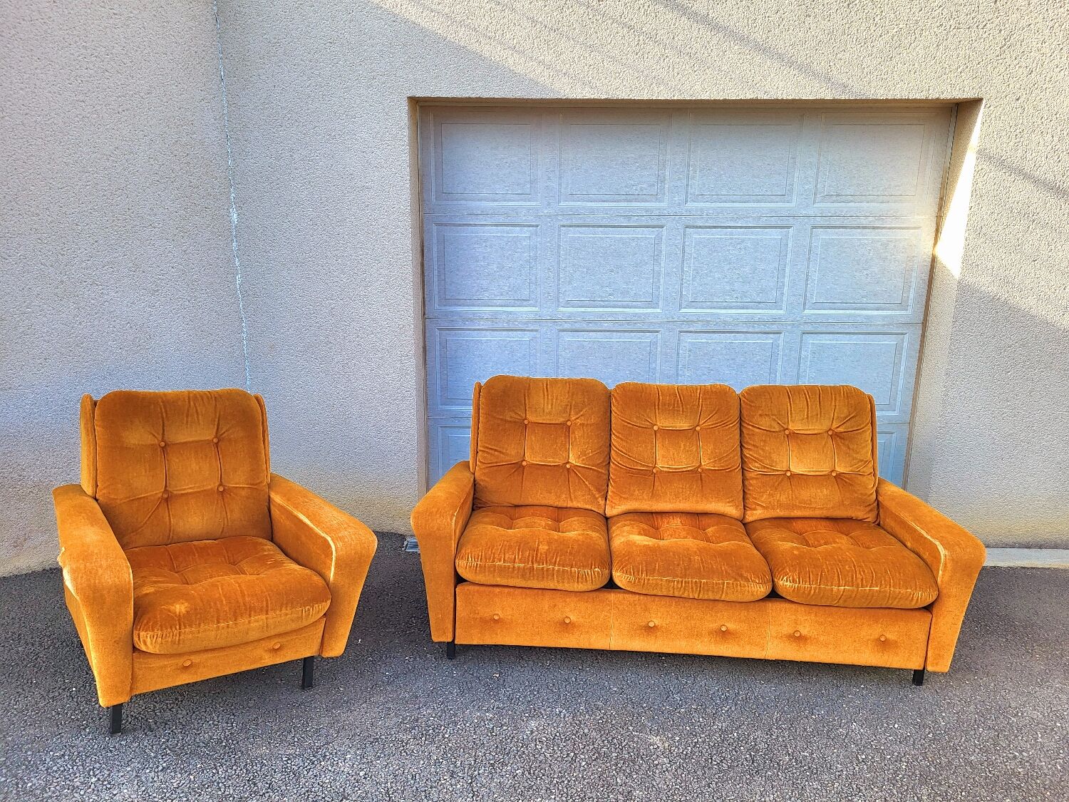 Ensemble canapé fauteuil vintage velours