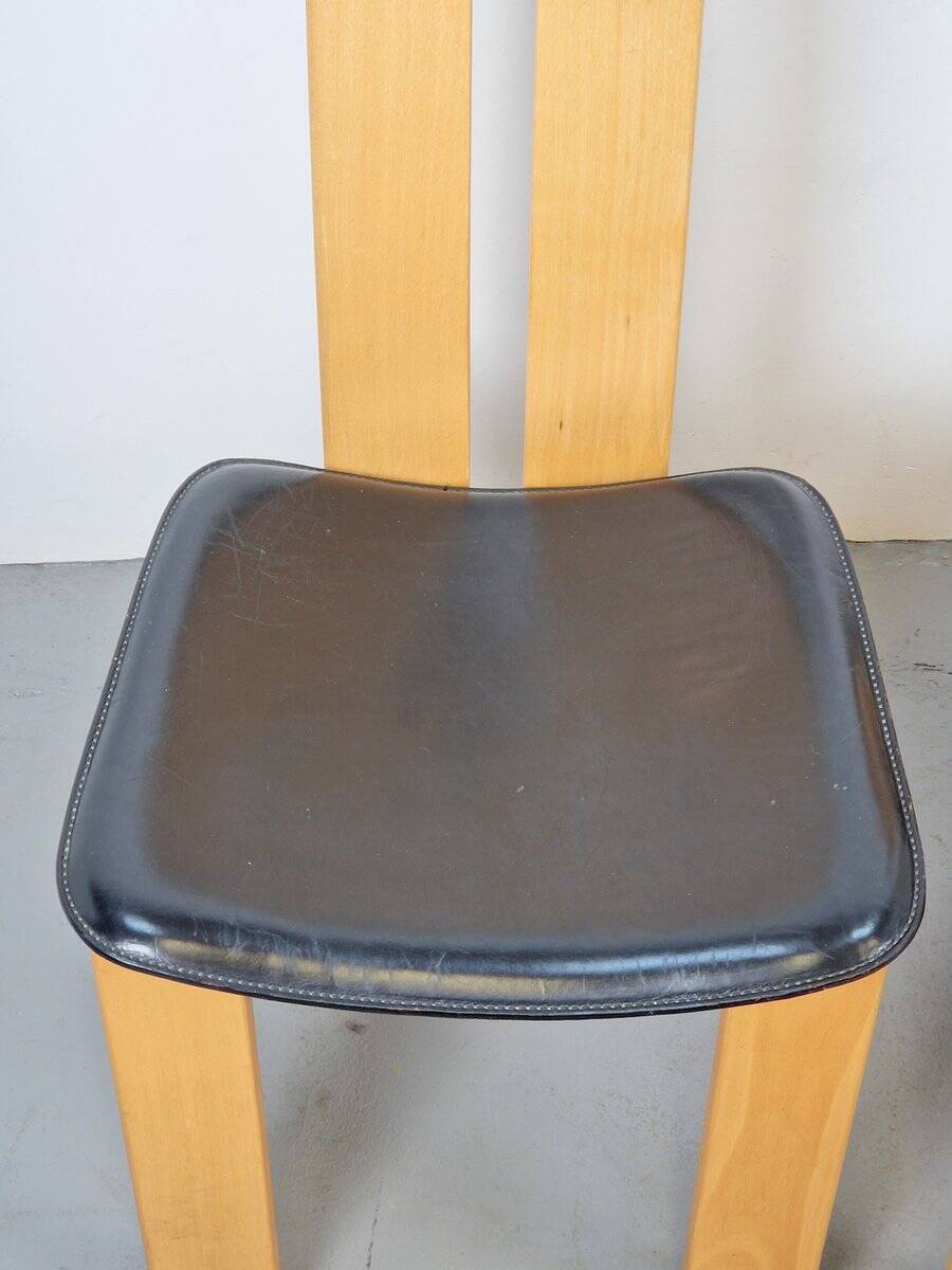 Vintage Beech and Leather Dining Chairs by Pietro Costantini for Ello, 1970s, Set of 4