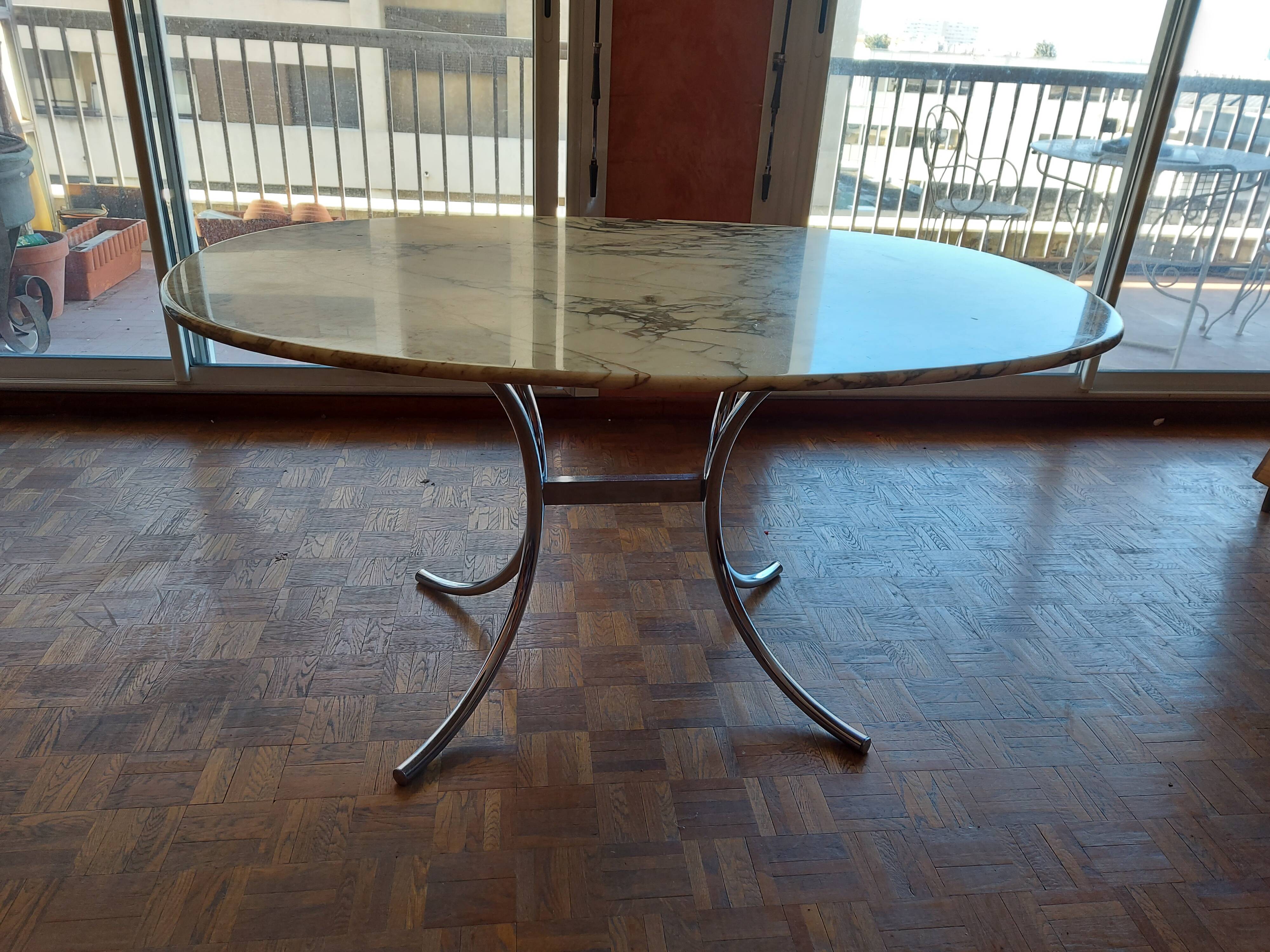 Large dining table in vintage marble 70'S Roche and Bobois