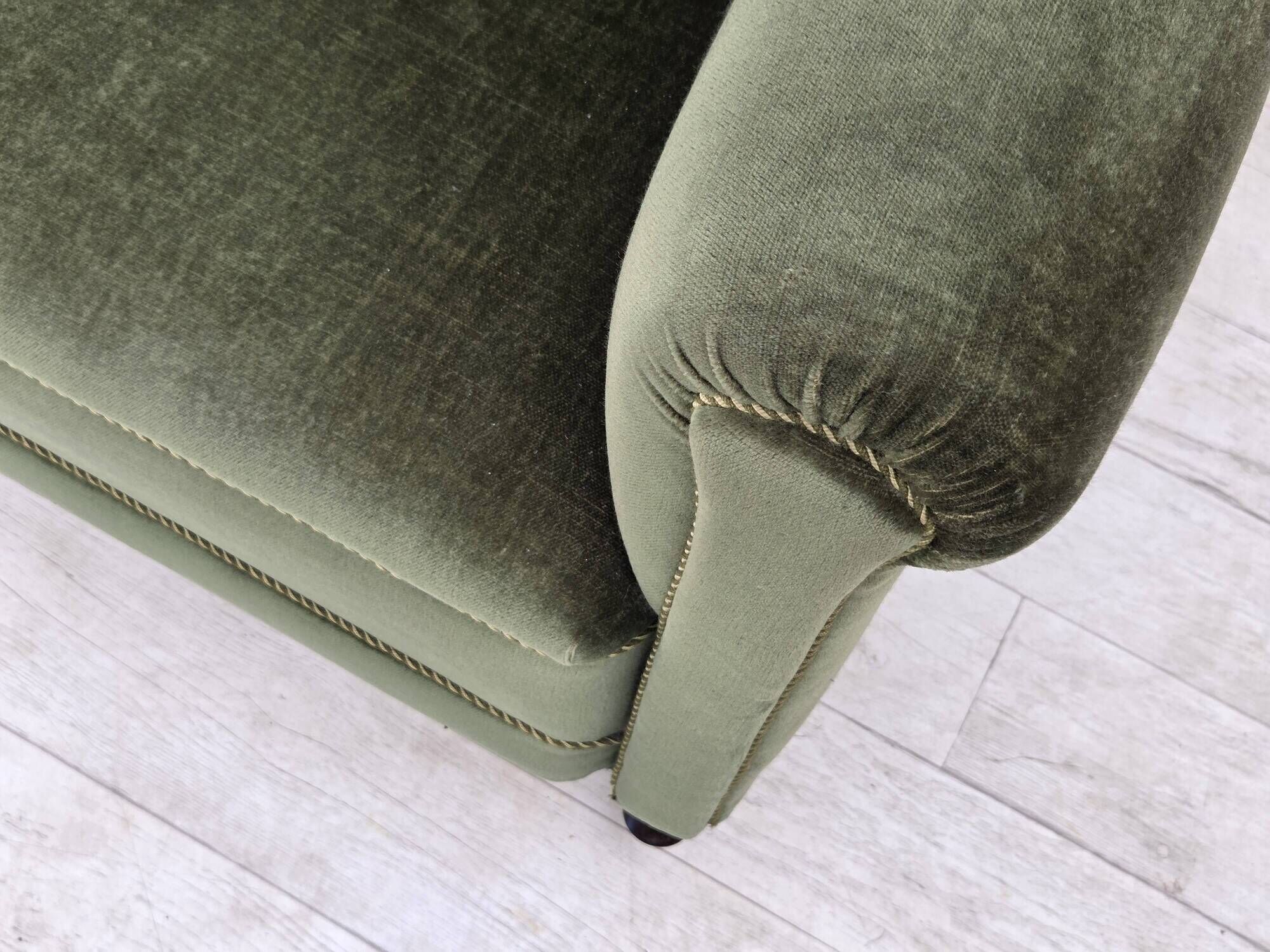 1950s, Danish highback relax armchair, furniture velour, beech wood.