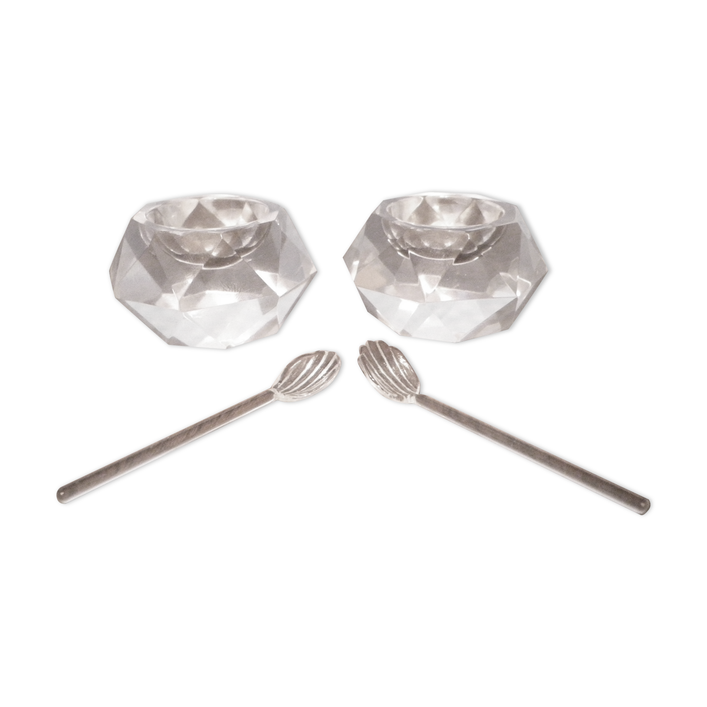 Duo of Saleron in crystal with their serving spoons, in original box - 50s -