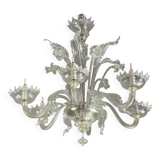Venetian Chandelier in Colorless Murano Glass, 6 Light Arms Circa 1930
