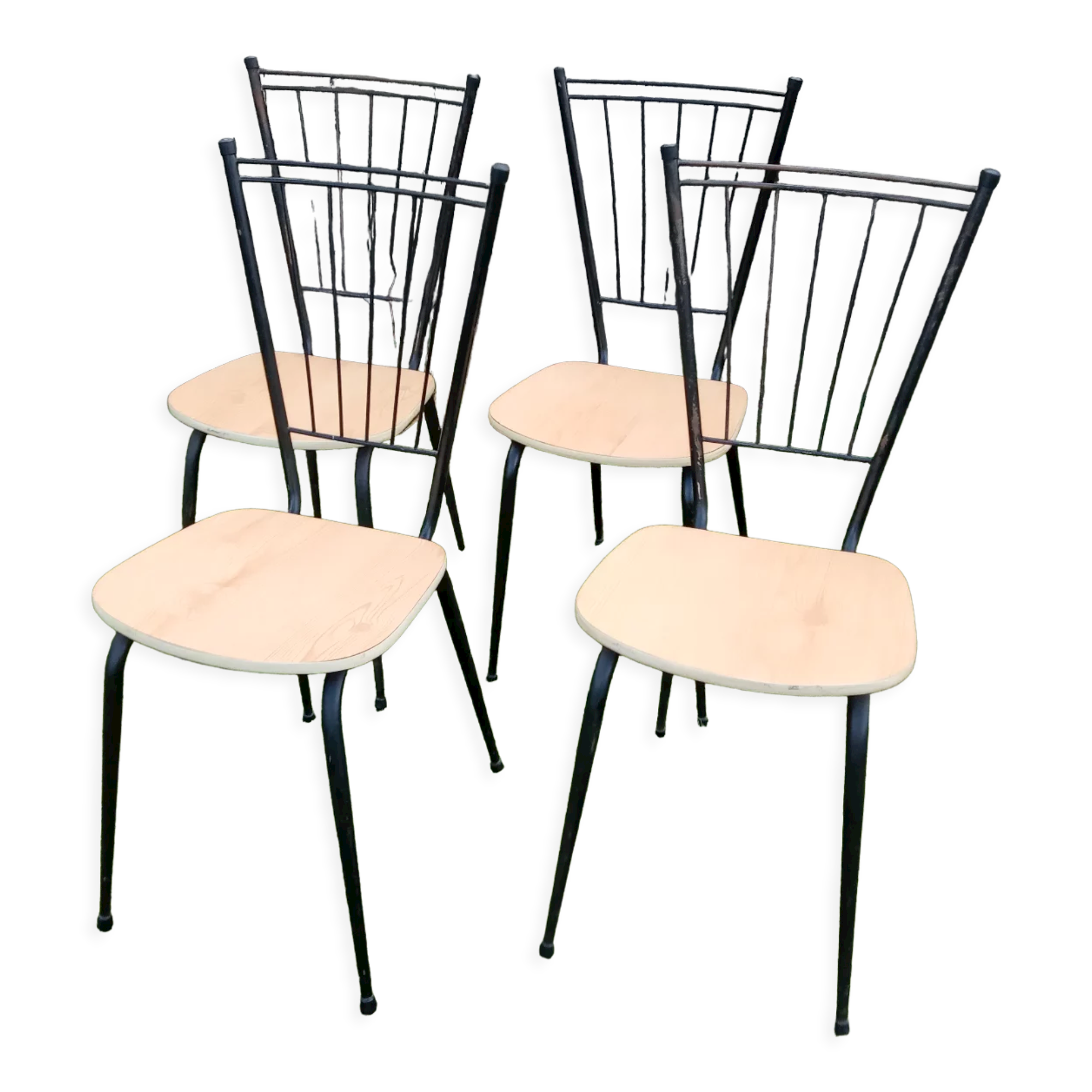 Four faux-wood Formica chairs, 50s/60s