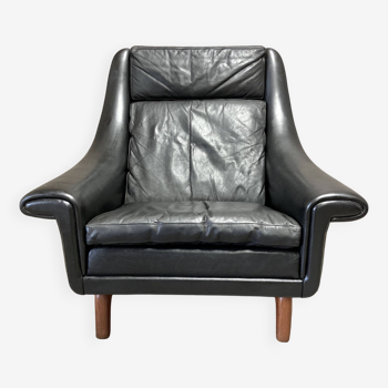 Fauteuil design scandinave Aage Christiansen cuir noir 1950.