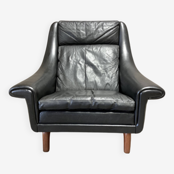 Scandinavian design armchair Aage Christians in black leather 1950.