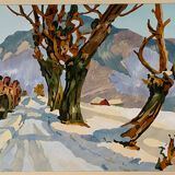 Gouache painting on paper "Snow landscape" signed D. Riviere (middle XX°)
