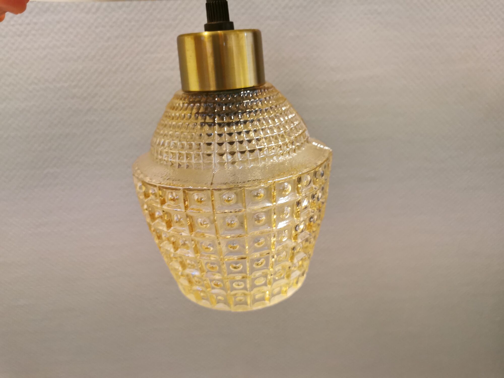 Danish hanging lamp made of glass, metal and with colored prisms