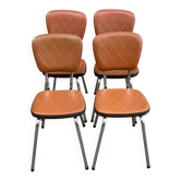 Set of 4 vintage camel faux leather quilted chairs with chrome metal by Soudexvinyl from the 70s.