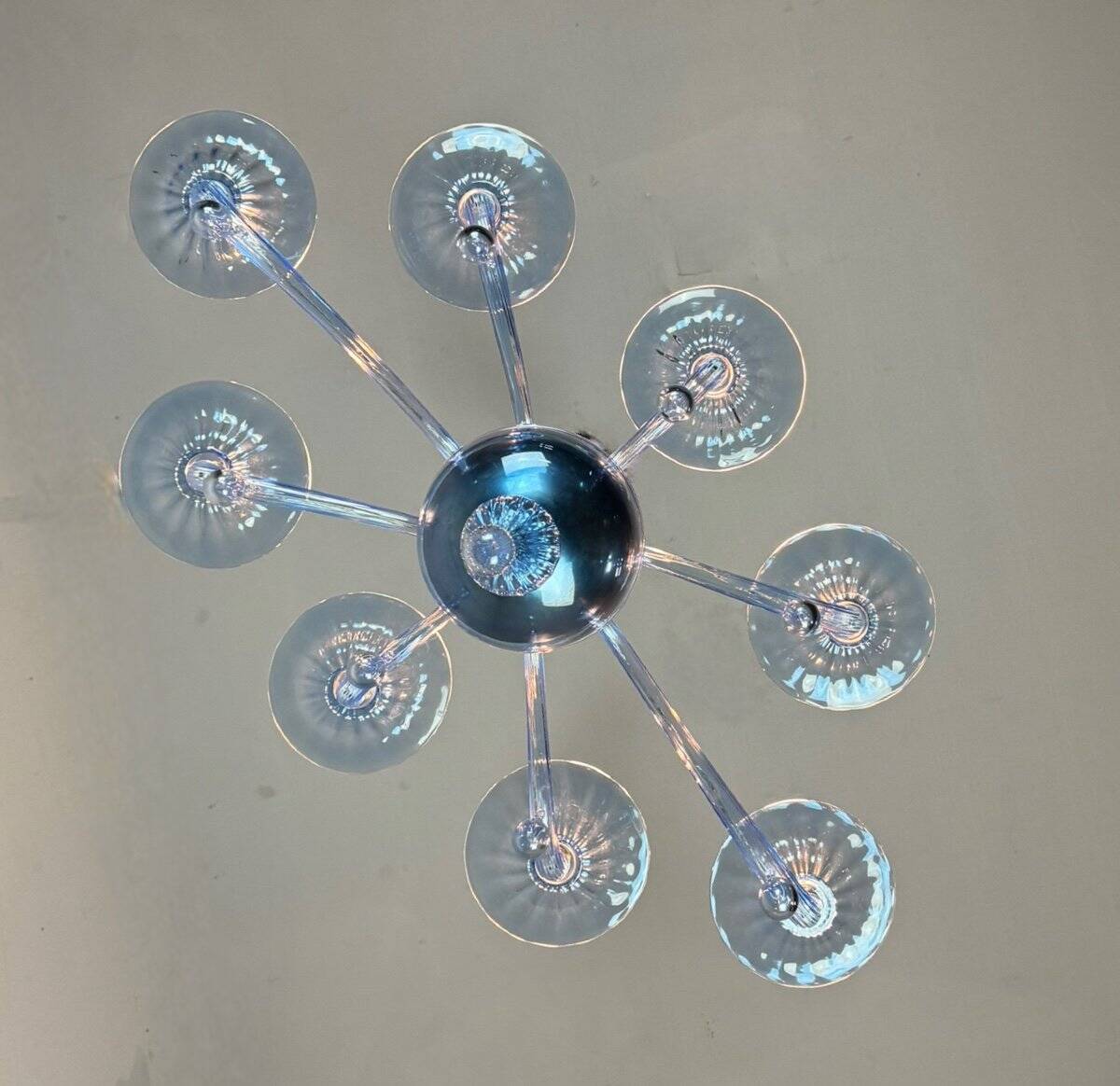 Blue murano glass venetian chandelier, 8 light arms