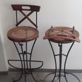 Tabourets en fer forgé  assise en canage