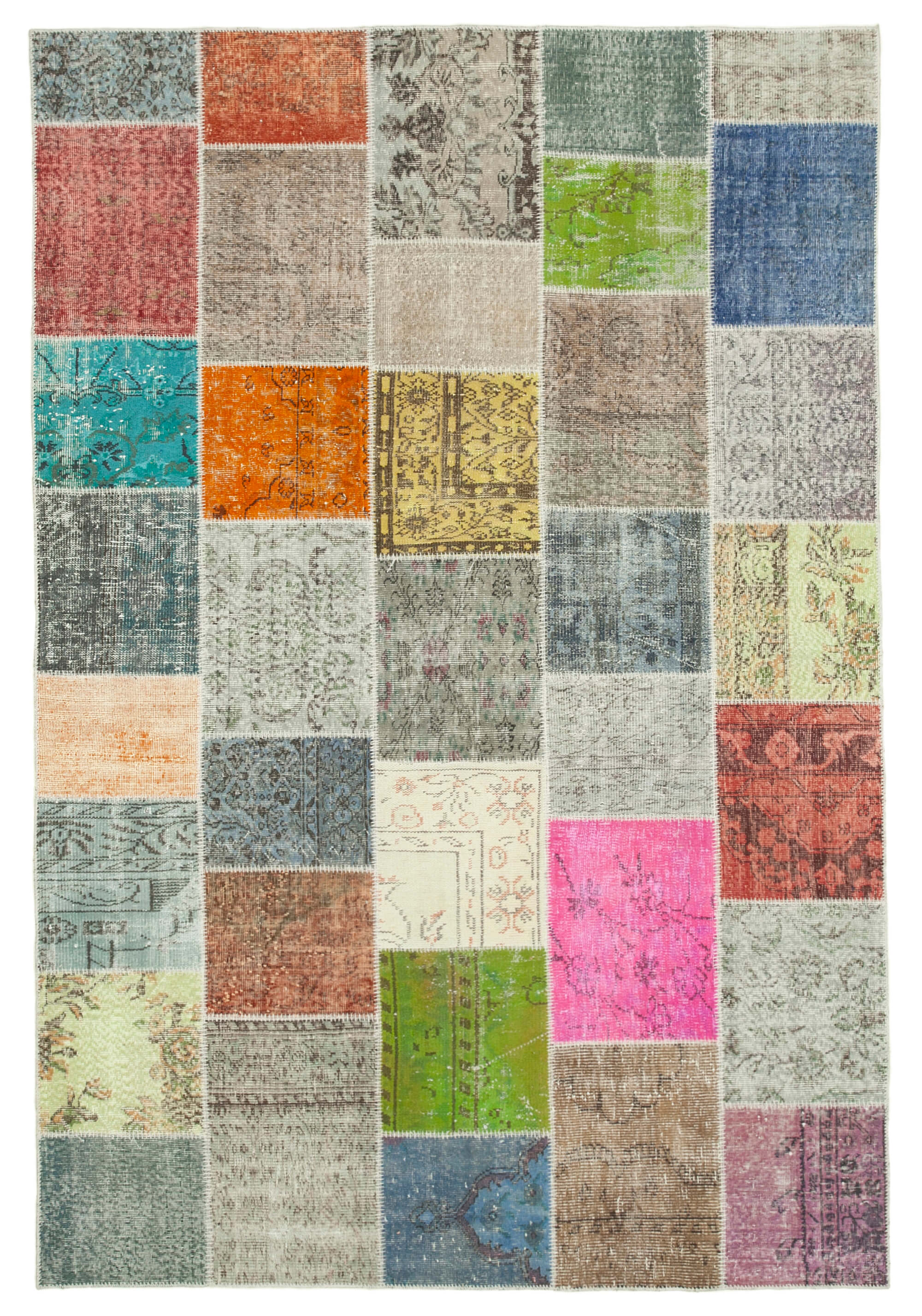 Hand-knotted oriental overdyed 206 cm x 299 cm multicolor patchwork rug